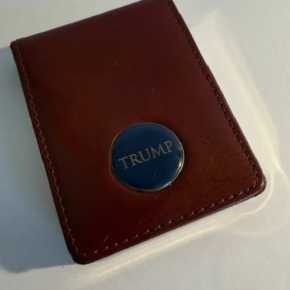 Trump Brown Leather Business Card Case or Money Holder with Gold Edging